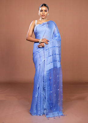 Blue Matka Silk Saree With Blouse Piece