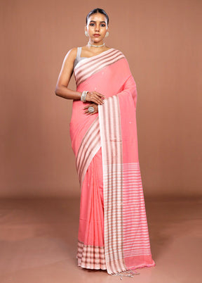 Pink Matka Silk Saree With Blouse Piece