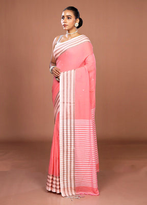 Pink Matka Silk Saree With Blouse Piece