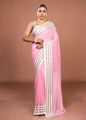 Pink Matka Silk Saree With Blouse Piece