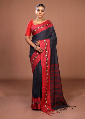 Grey Matka Silk Saree With Blouse Piece