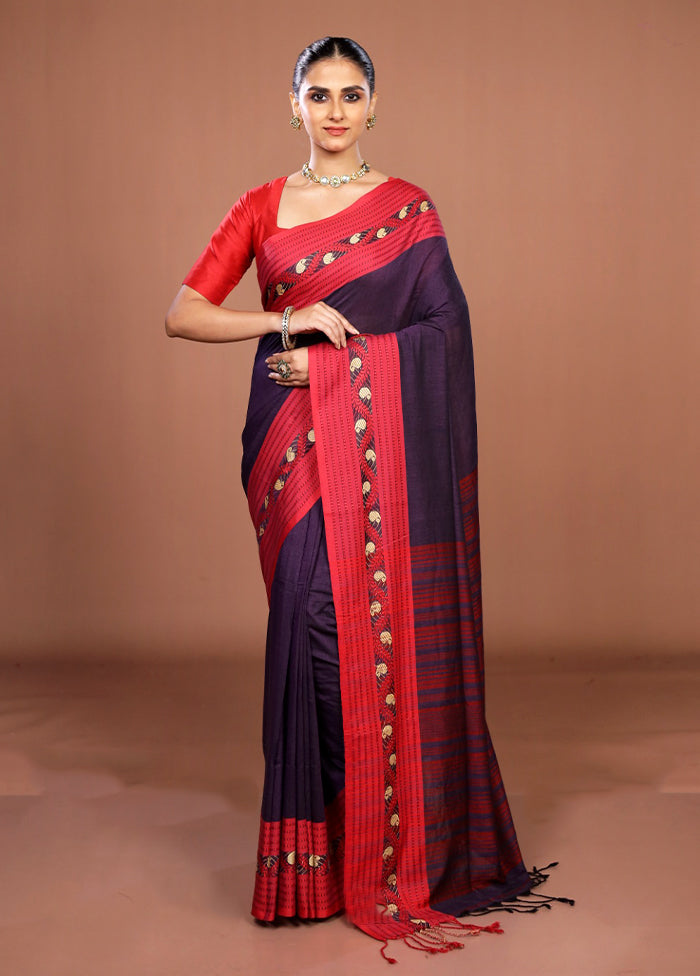 Purple Matka Silk Saree With Blouse Piece