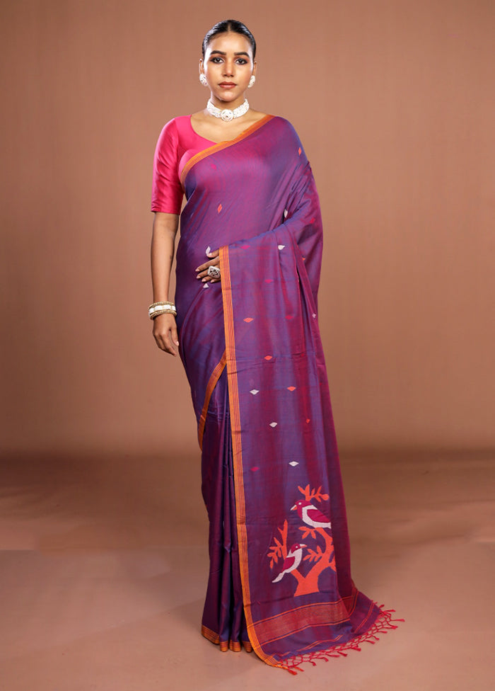 Purple Matka Silk Saree With Blouse Piece