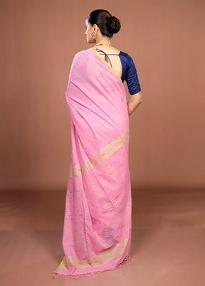 Pink Matka Silk Saree With Blouse Piece