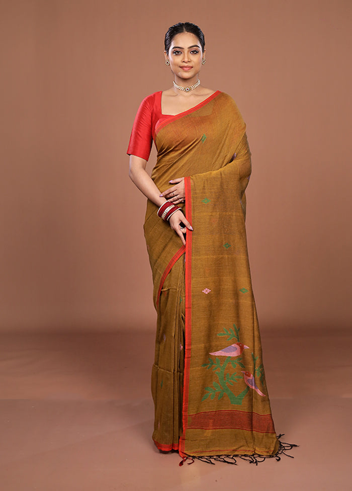 Yellow Matka Silk Saree With Blouse Piece