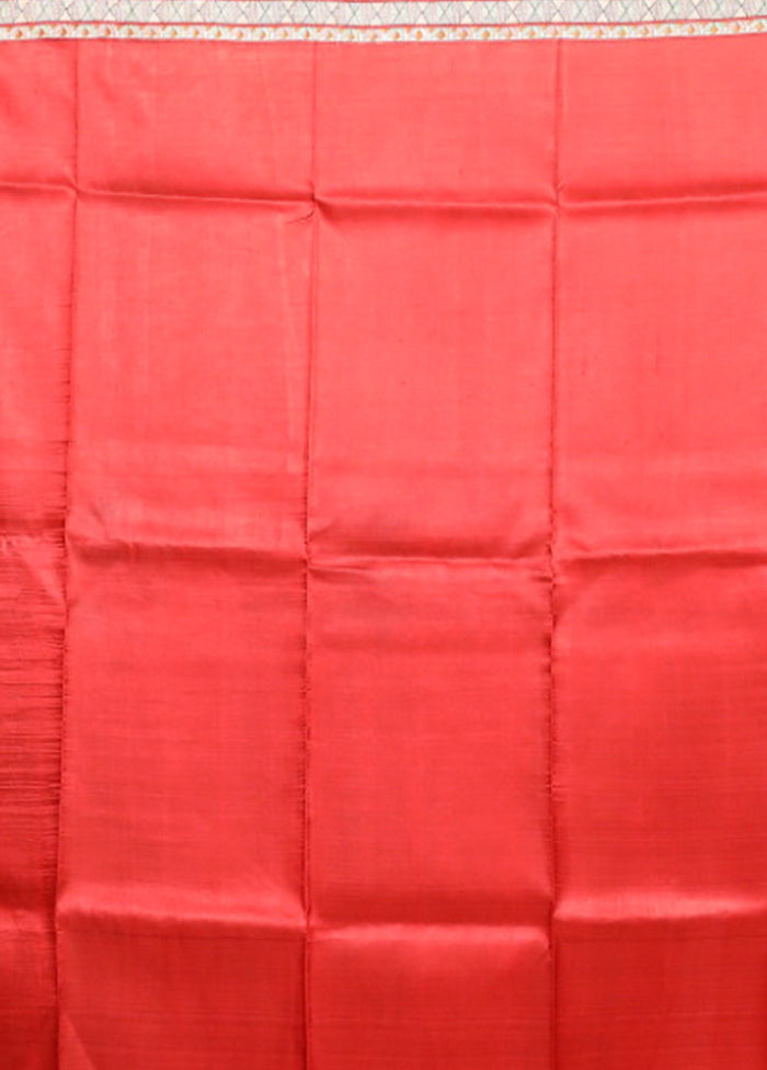 Red Printed Pure Silk Saree Without Blouse Piece