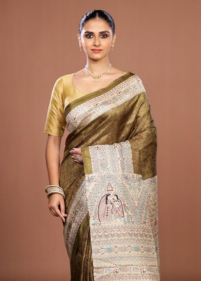 Green Printed Pure Silk Saree Without Blouse Piece