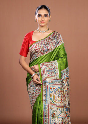 Green Printed Pure Silk Saree Without Blouse Piece