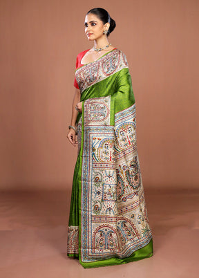 Green Printed Pure Silk Saree Without Blouse Piece