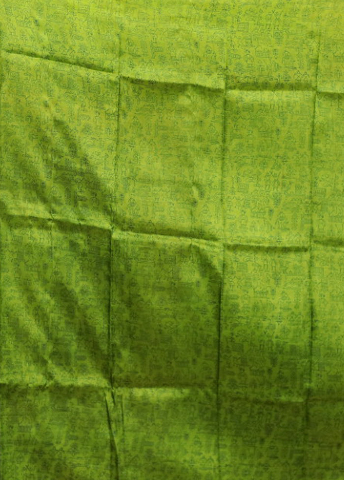Green Printed Pure Silk Saree Without Blouse Piece