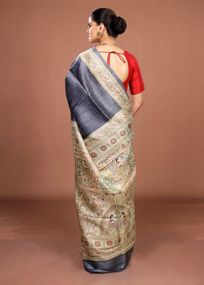 Grey Printed Pure Silk Saree Without Blouse Piece