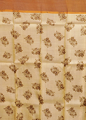 Cream Handloom Tussar Pure Silk Saree With Blouse Piece
