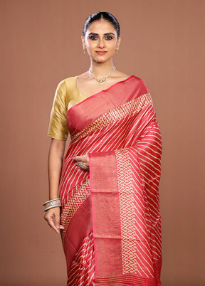 Red Handloom Tussar Pure Silk Saree With Blouse Piece