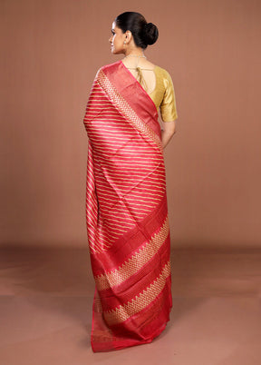 Red Handloom Tussar Pure Silk Saree With Blouse Piece