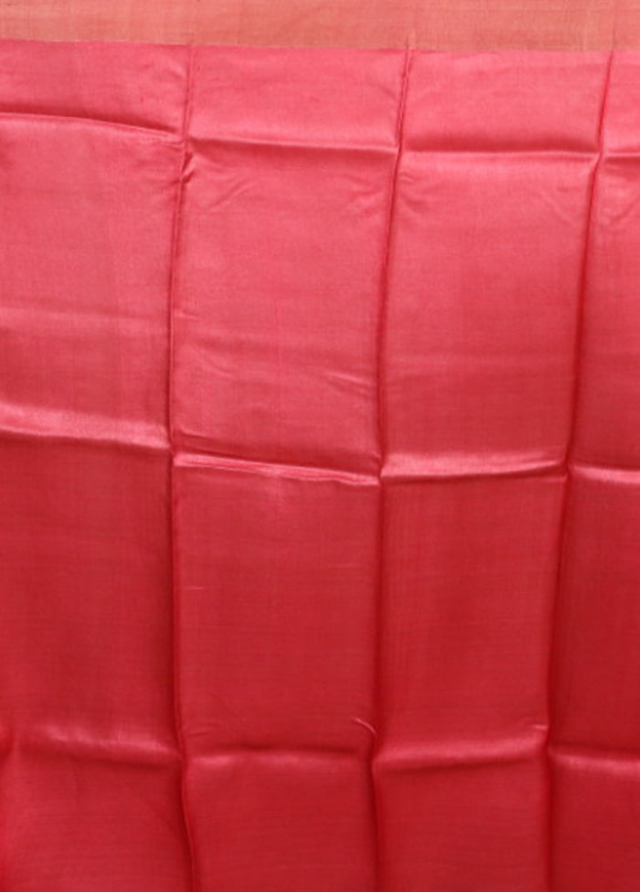 Red Handloom Tussar Pure Silk Saree With Blouse Piece