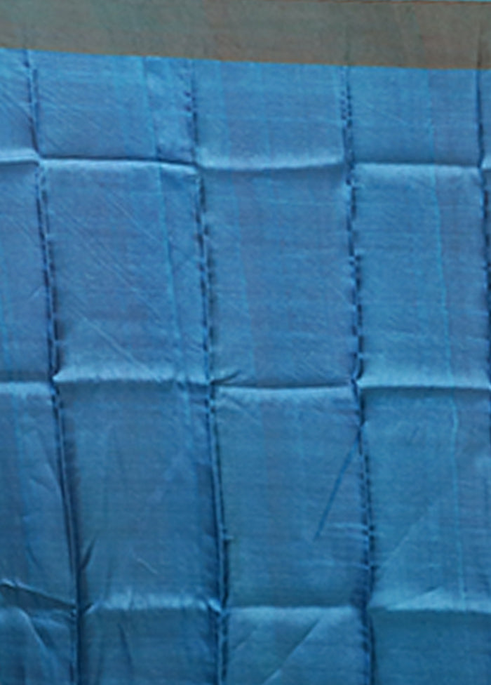 Green Handloom Tussar Pure Silk Saree With Blouse Piece