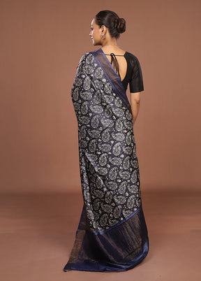 Blue Handloom Tussar Pure Silk Saree With Blouse Piece