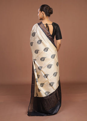 Cream Handloom Tussar Pure Silk Saree With Blouse Piece