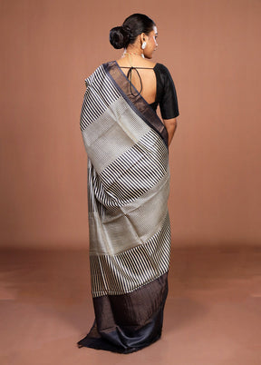 Cream Handloom Tussar Pure Silk Saree With Blouse Piece