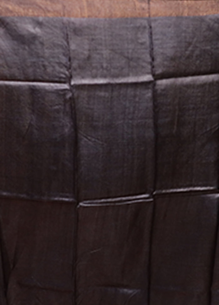 Black Handloom Tussar Pure Silk Saree With Blouse Piece