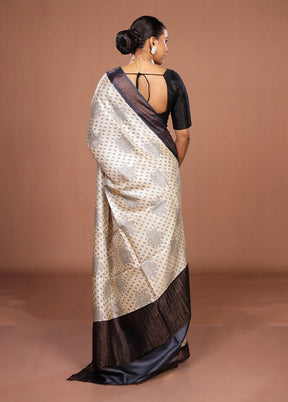 Cream Handloom Tussar Pure Silk Saree With Blouse Piece