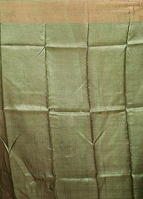 Green Handloom Tussar Pure Silk Saree With Blouse Piece