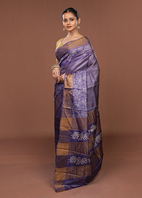 Purple Handloom Tussar Pure Silk Saree With Blouse Piece