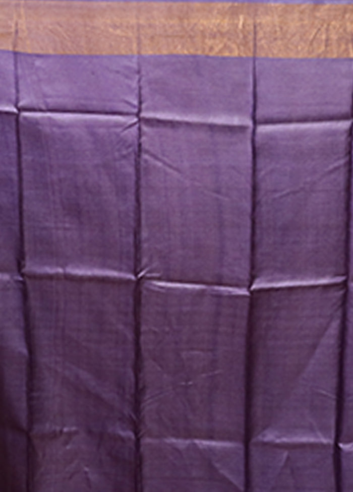 Purple Handloom Tussar Pure Silk Saree With Blouse Piece
