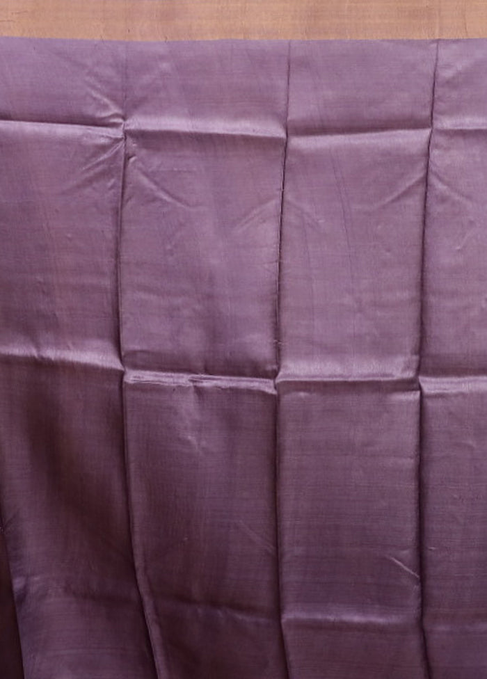 Purple Handloom Tussar Pure Silk Saree With Blouse Piece