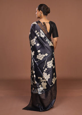 Black Handloom Tussar Pure Silk Saree With Blouse Piece
