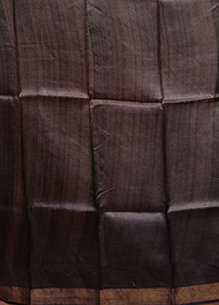 Black Handloom Tussar Pure Silk Saree With Blouse Piece