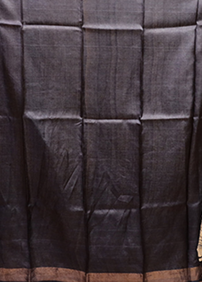 Cream Handloom Tussar Pure Silk Saree With Blouse Piece