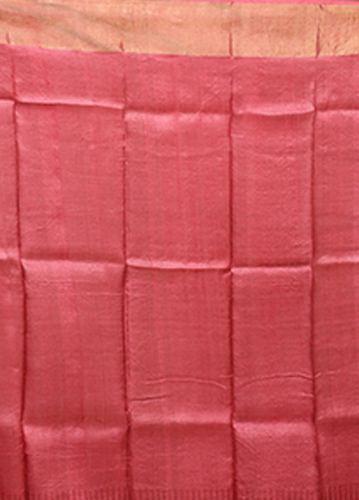 White Handloom Tussar Pure Silk Saree With Blouse Piece