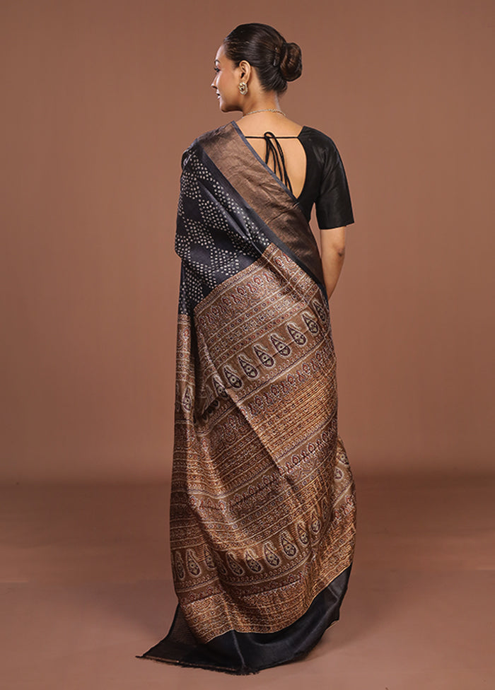 Blue Handloom Tussar Pure Silk Saree With Blouse Piece