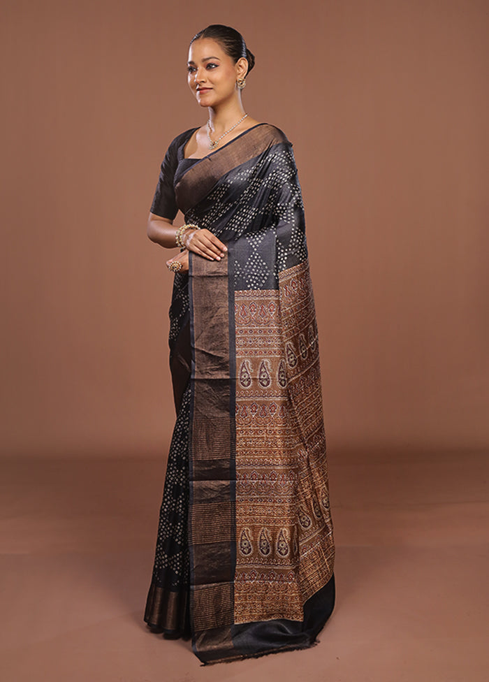 Blue Handloom Tussar Pure Silk Saree With Blouse Piece