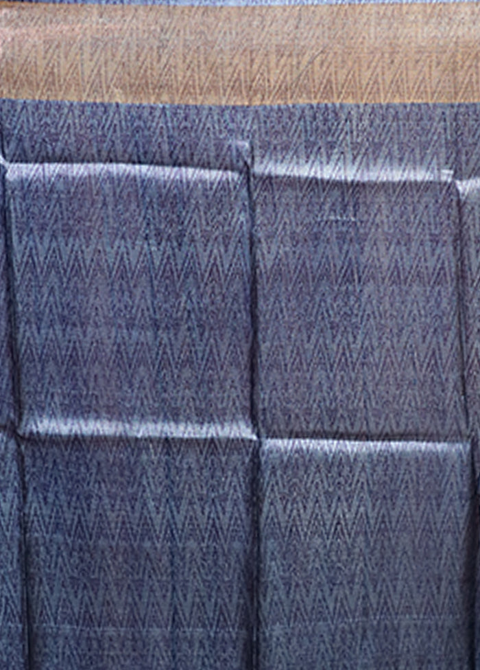 Blue Handloom Tussar Pure Silk Saree With Blouse Piece