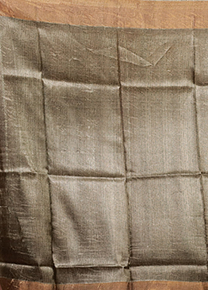 Green Handloom Tussar Pure Silk Saree With Blouse Piece