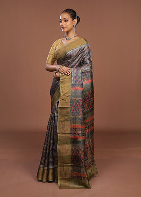 Blue Handloom Tussar Pure Silk Saree With Blouse Piece