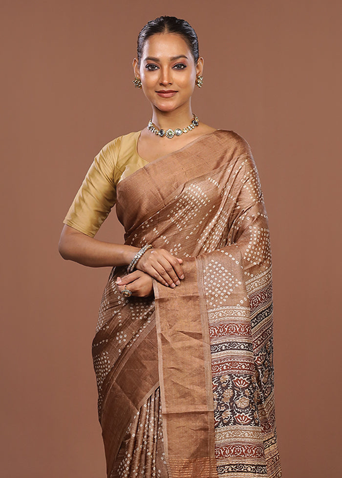 Cream Handloom Tussar Pure Silk Saree With Blouse Piece