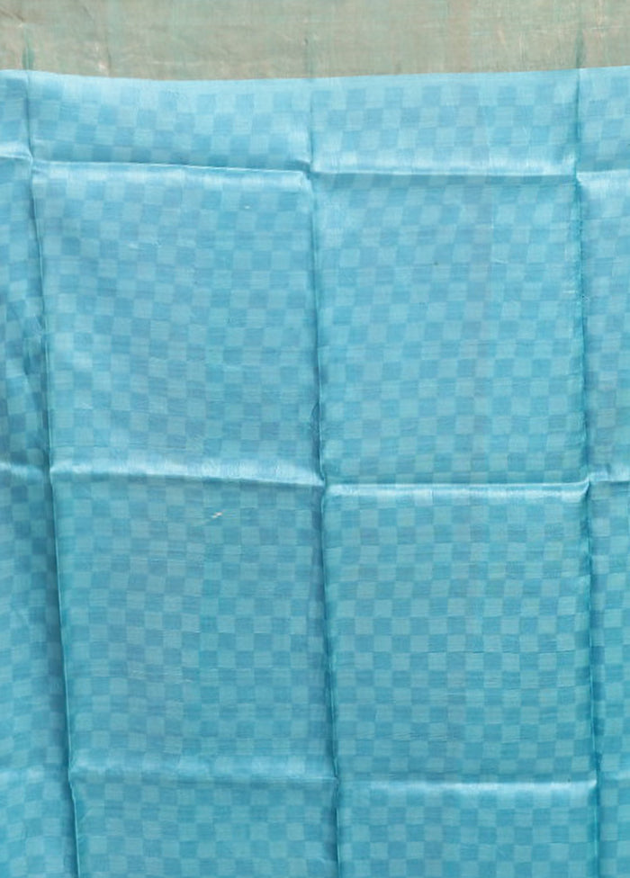 White Handloom Tussar Pure Silk Saree With Blouse Piece