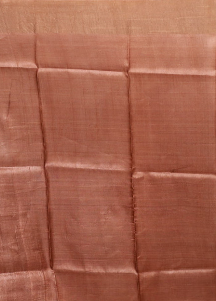 Green Handloom Tussar Pure Silk Saree With Blouse Piece