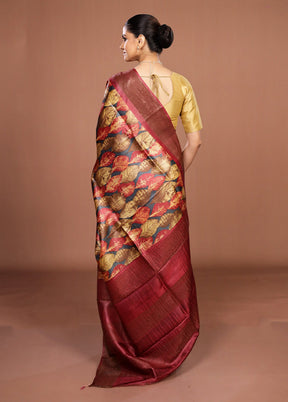 Multicolor Handloom Tussar Pure Silk Saree With Blouse Piece