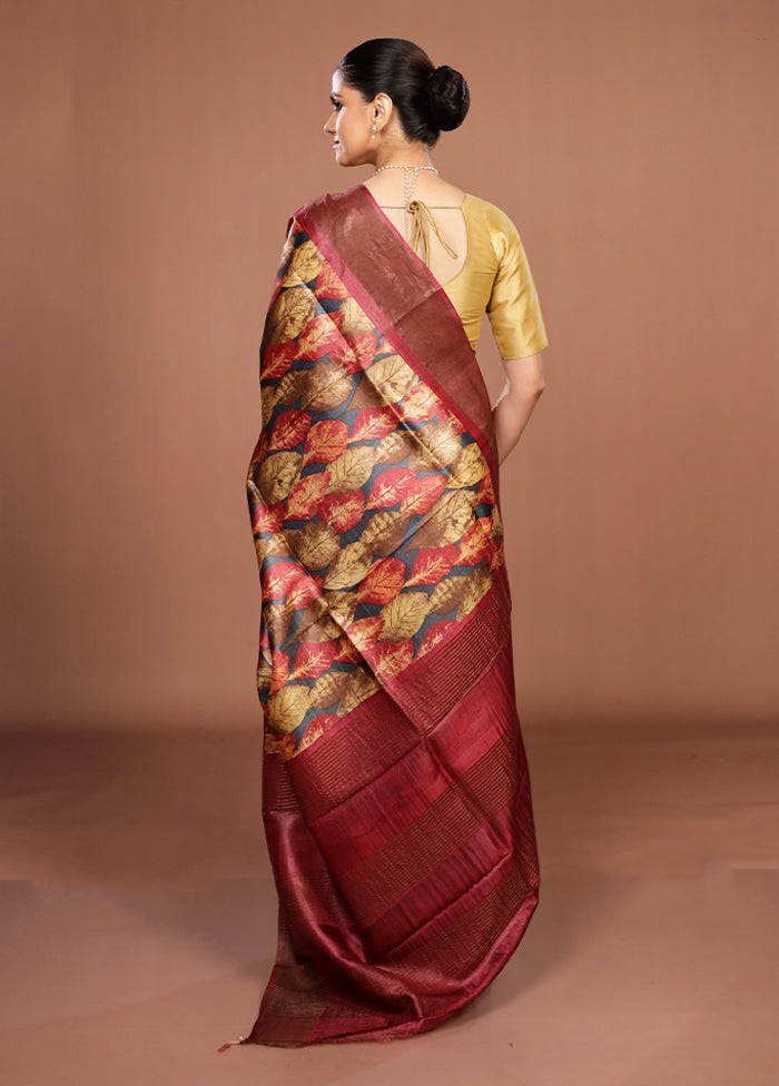 Multicolor Handloom Tussar Pure Silk Saree With Blouse Piece
