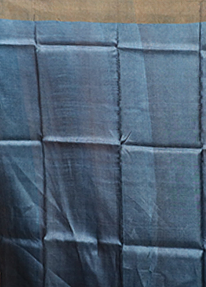Blue Handloom Tussar Pure Silk Saree With Blouse Piece