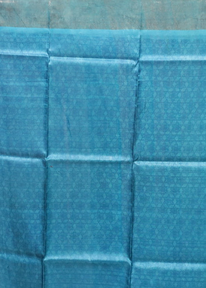 Green Handloom Tussar Pure Silk Saree With Blouse Piece