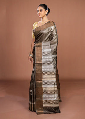 Cream Handloom Tussar Pure Silk Saree With Blouse Piece