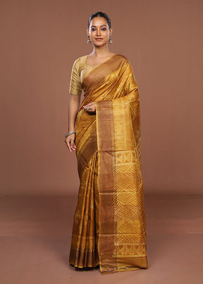 Yellow Handloom Tussar Pure Silk Saree With Blouse Piece