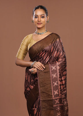 Purple Handloom Tussar Pure Silk Saree With Blouse Piece