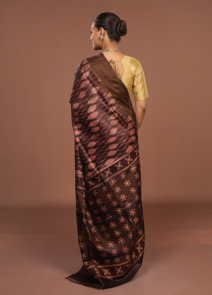Purple Handloom Tussar Pure Silk Saree With Blouse Piece
