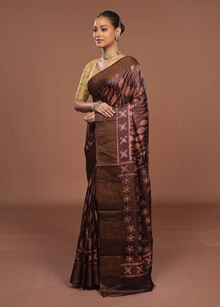 Purple Handloom Tussar Pure Silk Saree With Blouse Piece